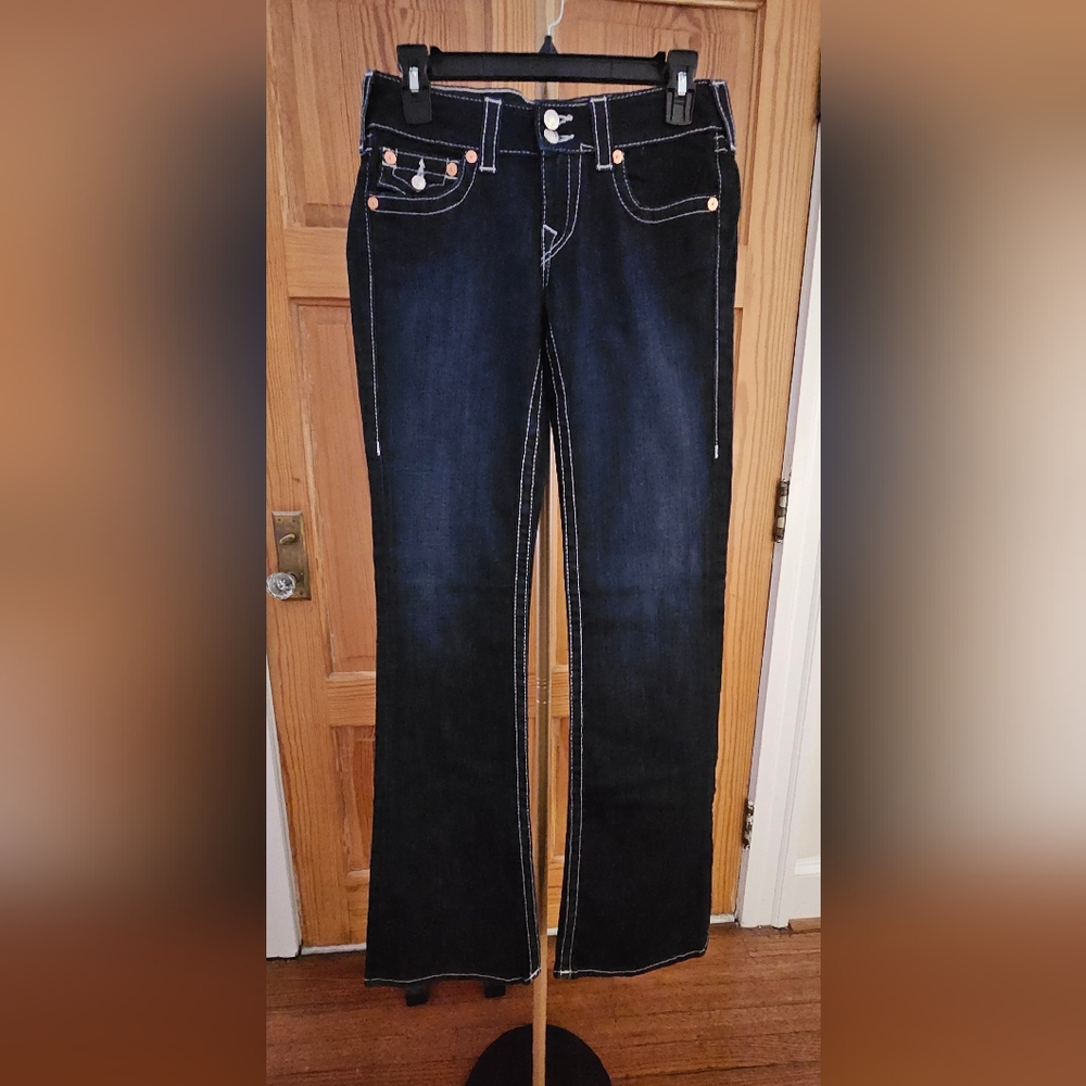 True Religion Double Button Front Jeans with Leather Horeshoes Size 27